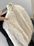 Original High-quality 2026 New Women's Round-neck Button-down Feather Decoration Metal Thread Long-sleeved Coat