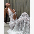 White Lace Hollow Out Halter Long Dress Women Sexy Sleeveless Off Shoulder Slim Maxi Dresses 2026 Lady Holiday Beach Vestidos