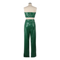 Women's Green Corset Cut-Out Cargo Sexy Sleeveless Jumpsuits PU Leather Matching Set Sexy Clubwear 2 Piece Outfits