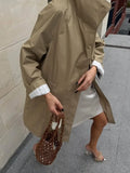 Lapel Collar Loose Mid Length Trench Coat Long Sleeve Single-breasted Striped Lining Coats Women Autumn Casual Commute Wear New