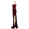 Padded Velvet High Slit Off Shoulder Evening Party Long Dress Women Long Sleeve Bodycon Vestidos Lady Ruched Clothing
