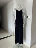 Sexy Knitted Suspender Dress For Women Summer Plunge Slim Long Dress High Waist Elegant Rib Knit Dress Vacation Clothes
