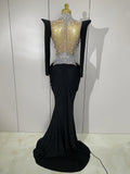 Luxury Sparkly Diamonds Pearl White See Through Mesh Long Dress Women Wedding Evening Party Stage Performance Photoshoot Dress
