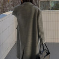 Grey Double-Breasted Long Coat with Notched Lapels