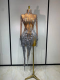 Sexy Shiny Tassel Diamonds Dress For Women Evening Party Costume Luxury Birthday Bar Nightclub Stage Performance Clothing