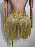 Women Sparkly Rhinestone Sequin Tassel Stretch Bodysuits 2025 New Arrival Birthday Party Nightclub Dj Stage Performance Costume