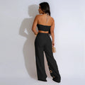 Women Set Sleeveless Strapless Tops +Wide Leg Pants Two 2 Piece Set Hole Hollow Out Outfit Summer Sexy Street Tracksuit