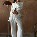 Solid Two Piece Set for Women Lapel Long Sleeve Temperament Coat High Waist Pants Female Fashion New