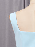 Slimming Patchwork Appliques Solid Dress for Women Square Collar Sleeveless High Waist Bodycon Sexy Evening Dresses Female