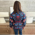 Floral Print Tie Waist Quilted Cotton Jacket  Stand Collar Loose Fit 2026 Spring Women Bohemian Vintage Daily Fashion Outerwear