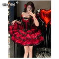 Olivegirl Sweet Lace Dress Lolita Red Cute Girl Spring High-end Women Summer Birthday Party Elegant Princess Lolita Dresses