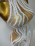 Women Luxury White Pearl Sequines Mesh Transparent Long Dress Club Elegant Evening Party Dress Birthday Photoshoot Clothing