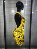 Shining Sequins Women Sexy Halter Off the Shoulder Backless Bodycon Mini Dress Nightclub Party Celebrate Bar Singer Stage Wear