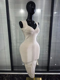 Khaki Color Women Sleeveless Sexy V-Neck Bodycon Midi Bandage Dress Celebrate Fashion Evening Party Homecoming Outfit