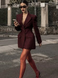 Burgundy Slim Fit Women Blazer Notched Lapel Single Breasted With Pockets Loose Hem Elegant Coat Banquet Outfit Female Clothing