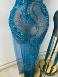 Women Sexy Sparkly Crystal Sequins Sleeveless Mesh See Through High Split Long Birthday Dress Dancer Performance Stage Costume