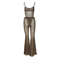 Sexy See Through 2 Piece Set Women Sexy Strapless Bodysuit Tops+Flare Pants Matching Summer Midnight Clubwear Outfits