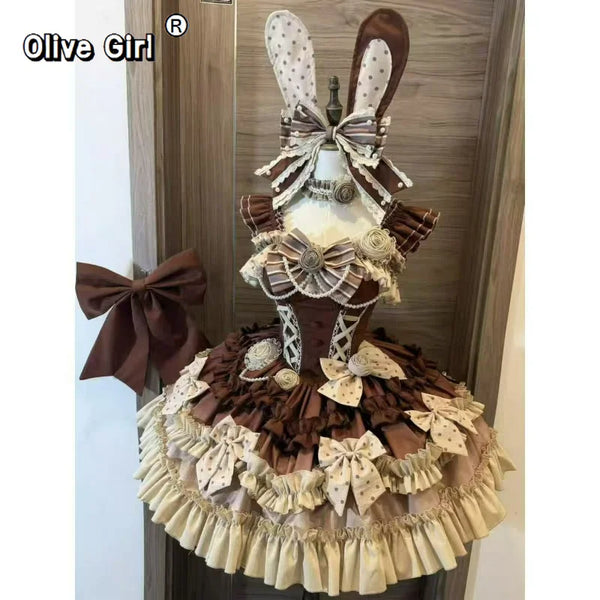Olivegirl Victorian Vintage Elegant Lolita Dress Women Sweet Bow Ruffles Slim Bandage Princess Dresses Girls Kawaii Cute Party