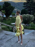 Elegant Women's Halter Ruffles Midi Dress Pleated Irregular Slit Dresses Evening Wedding Guest Pink Yellow Blue Party Prom 2026