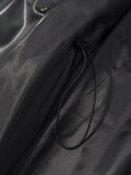 Black Slimming Leather Jacket for Women Lapel Long Sleeve Patchwork Double Breasted Fashionable Coat Female Autumn