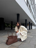 French Retro Windbreaker for Women Lapel Shoulder Pud Long Sleeve Spliced Buttons Loose Basics Coats Female Trendy
