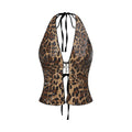 Women's Leopard Sequin Halter Cami Top Fashion V-neck Sleeveless Backless Slim Tank Blouse Lady 2026 Summer Sexy Y2k Streetwear