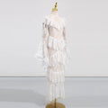 Retro Luxurious Wedding Dress for Women Stand Collar Flare Sleeve Spliced Ruffles Irregular Hem Party Long Dresses Female