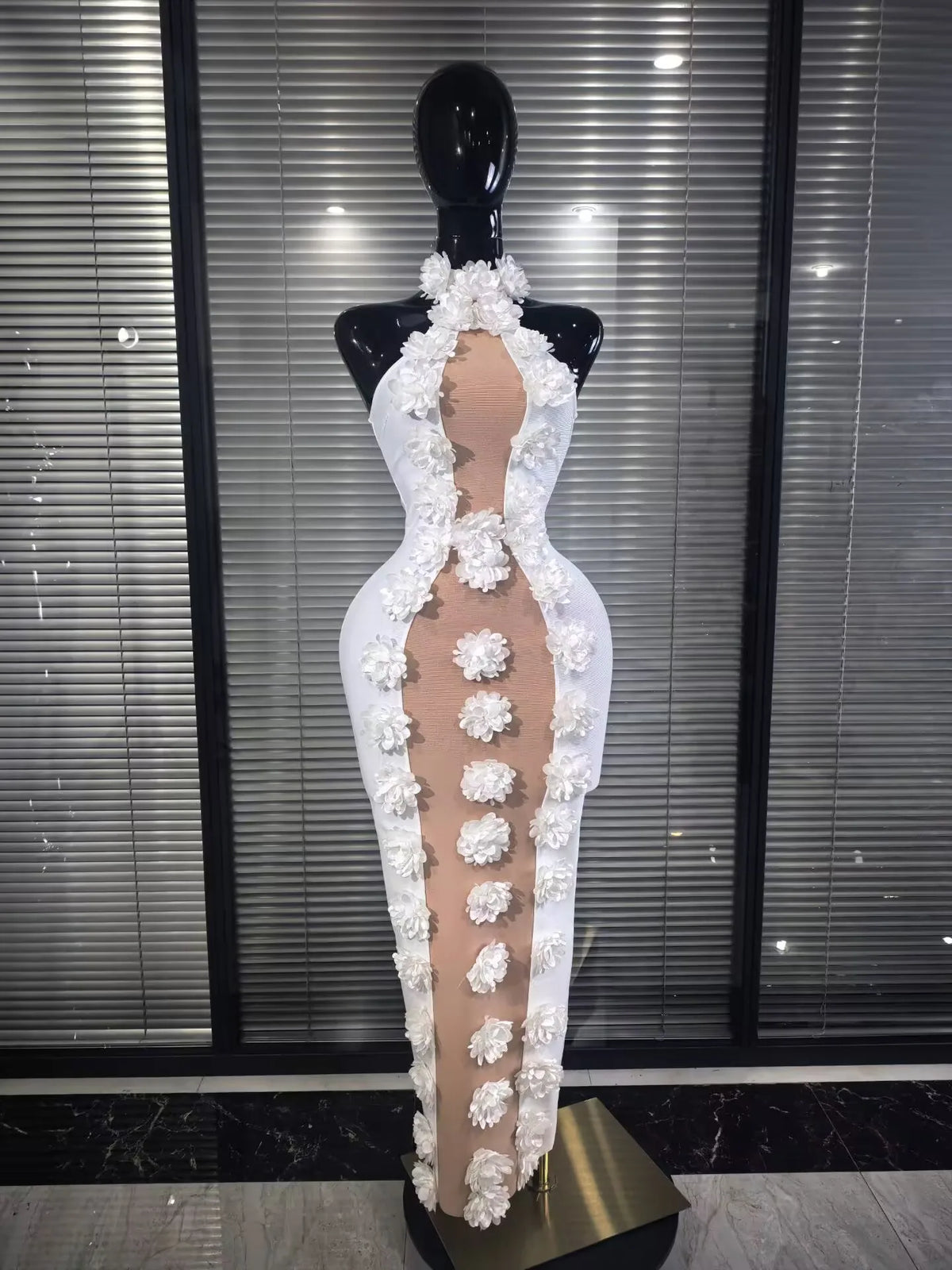 White Florals Women Sexy Off the Shoulder Bodycon Long Bandage Dress Luxury Celebrate Bar Singer Birthday Party Homecoming Dress
