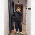 Casual Hooded Puffer Jacket Women Plaid Lining Drawstring Collar Quilted Warm Padded Elastic Cuff Coat Winter Oute Street Wear