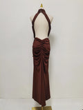 Solid Loose Spliced Folds Chic Dress for Women Halter Sleeveless Sexy Temperament Dresses Female Summer Fashion New