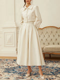 Elegant Bridesmaids White Two Piece Set for Women Lapel Pearl Accent Crop Jacket A Line Midi Skirts Suit for Formal Events