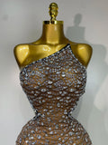New Arrival Women Sexy Backless Hollow Out Diamond Evening Prom Gown Birthday Luxury Celebrate Stage Nightclub Outfit