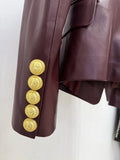 New 2026 Designer PU leather Jacket Women's Slim Fitting Double Breasted Lion Buttons Denim Blazer