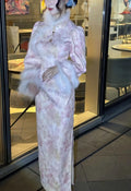 Autumn and Winter Thick Style Gentle Wool Cheongsam Dress Qipao Dress Pink Flower High-end Women'sTraditional Chinese Clothing