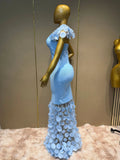 Luxury Flower Lace-Edged 3D Decoration Sleeveless Bodycon Maxi Dress Sleeveless High Waist Birthday Evening Party Cocktail Gowns