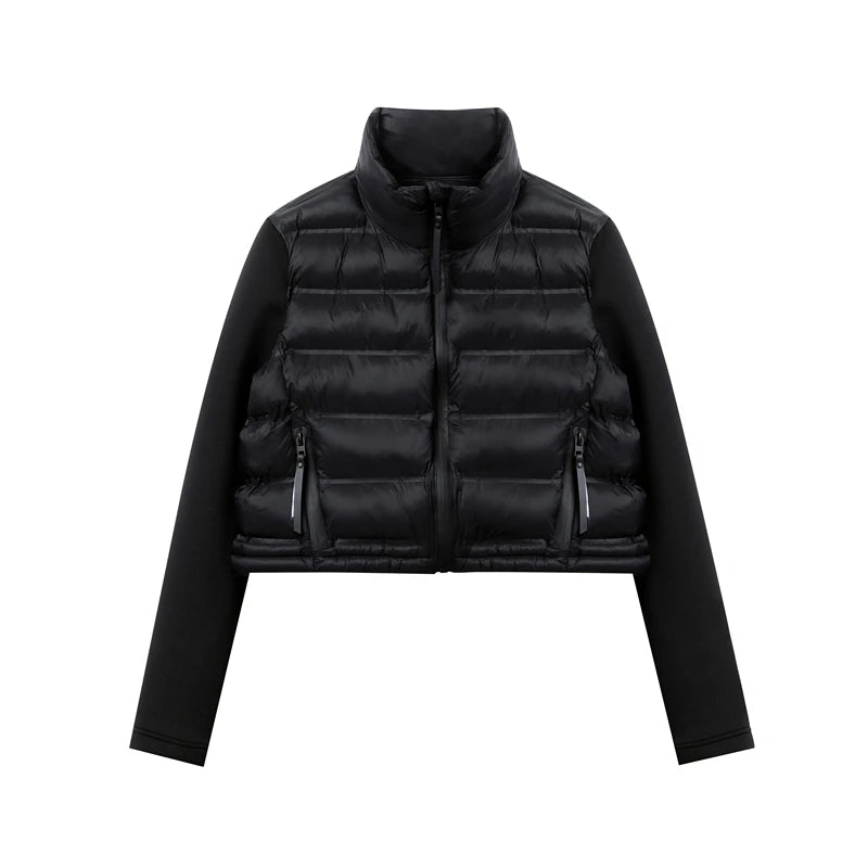 Women's stand-up collar pressure glue zipper Black splicing space cotton jacket jacket for women