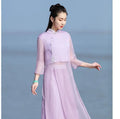 Vietnam Traditional Dress Aodai Chinese Improved Qipao Chiffon Fairy Women Elegant Oriental Improved Qipao Tea Art Hanfu Set
