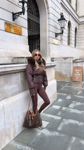 Women Cropped Puffer Jacket Stand Collar Full Zip Long Sleeve Ribbed Hem Warm Slim Fit Winter 2026 Lady Daily Casual Outerwear