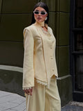 Lace Trim Two Piece Set Tie Neck V Neck Waistcoat Slit Sleeve Blazer Wide Leg Trousers 2026 Autumn  Lady Elegant Chic Outfit