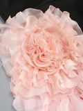 Women'S Sexy Strapless Bandage Slim Long Dress With Floral Decoration Layered Ruffle Edge Patchwork Dress Wedding Party