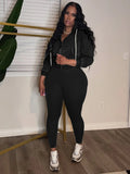Sporty 2 Piece Set Woman Tracksuit Fall Trend Warm Hooded Zip Jacket+Leggings Matching Street Casual Stretch Outfits