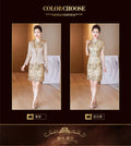 Classic Champagne Golden Mother Bride Cheongsam Dresses Chinese Embroidered Wedding Evening Dress for Women Party