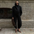 Women Big High Neck Black Jackets Fashion Solid Long Sleeve Breasted Loose Coats Female Autumn Winter Chic Casual Street Outwear