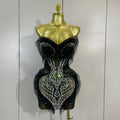 Sexy Strapless Black Mesh See Through Mini Dress Women Eveing Luxury Sparkly Diamonds Birthday Bar Party Nightclub Stage Costume