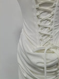 Sexy Solid Color Mini Dress for Women Round Neck Sleeveless High Waist Spliced Folds Bodycon Party Dresses Female