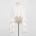 Solid Patchwork Ruffles Loose Blouses for Women I Neck Long Sleeveless Temperament Minimalsit Shirts Female New