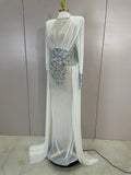 Luxury Elegant Birthday Party Prom Sparkly Diamonds Long Sleeves Mesh See-Through Maxi Abaya Women Evening Wedding Guest Gowns