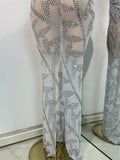 Sparkly Rhinestones Sleeveless Silver Long Dress For Women Sexy Mesh Transparent Evening Prom Birthday Gown Photo Shoot Wear