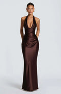 Elegant Satin Corset Long Dresses Luxury Women's Halter Maxi Dress Evening Wedding Guest Party Gown Brown Red Green Burgundy New