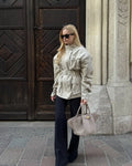 Women Oatmeal Soft Suede Stand Collar Snap Button Pocket Jackets Long Sleeve Coats Autumn Daily Office Party Chic Outerwear 2026